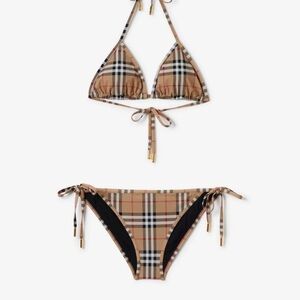 BURBERRY Check Triangle Bikini Archive Beige Size M